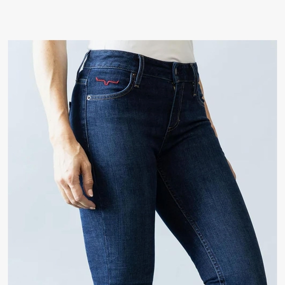 KIMES RANCH CHLOE  DENIM BLUE JEANS FLAIRED, MIDRISE, SIZE US 12/34